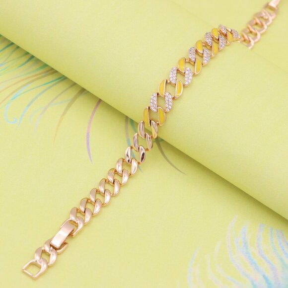 "Rose Gold Bracelet with Yellow Enamel & Sparkling Stone Accents, XPBL0799 - Picture 6 of 12